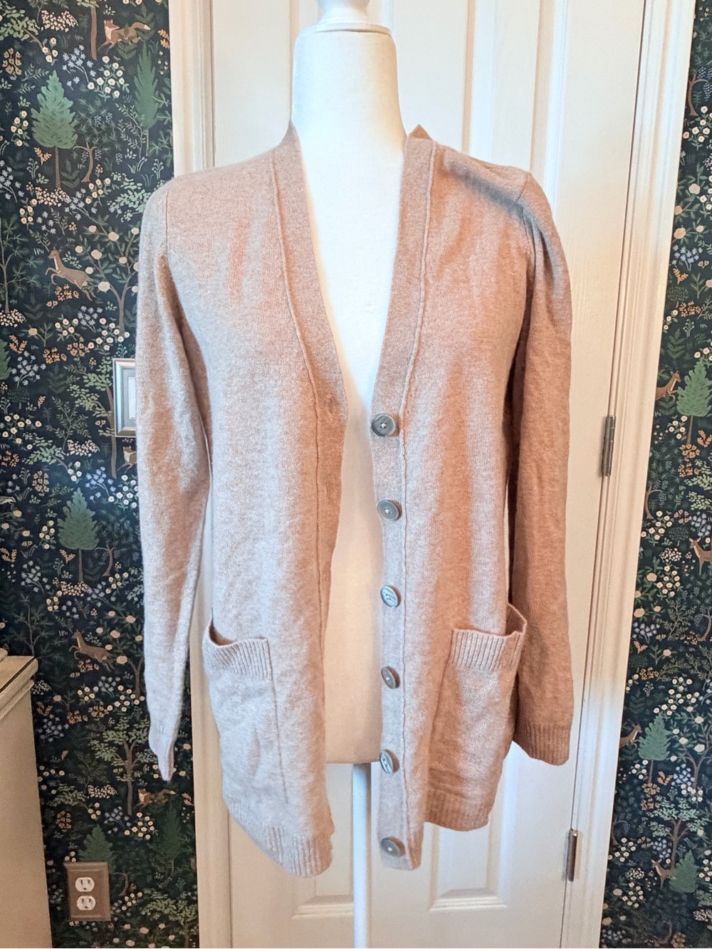 Isaac Mizrahi Beige Open-Front Button Cardigan